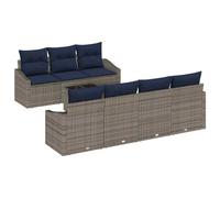 vidaXL Set divano con cuscino 8 pezzi in poly rattan grigio e blu navy, giardino e terrazza, set divano modulare, arredamento da esterno leggero, resistente ai raggi UV, durevole, ergonomico, design