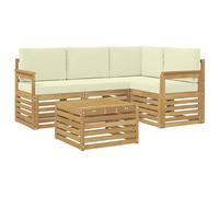 vidaXL Set divano da esterno 5 pezzi bianco e crema 59 x 59 x 37 cm poliestere, mobili da esterno moderni, bel divano per patio, salotto modulare, mobili da giardino in acacia