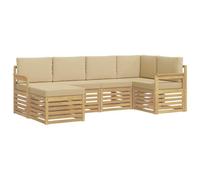 vidaXL Set divano da esterno 6 pezzi bianco e beige 247 x 128,5 x 73 cm, divano esterno, sezione moderna, salotto da giardino, mobili patio, comfort da terrazza