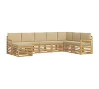 vidaXL Set divano da esterno 6 pezzi bianco e beige 306 x 128,5 x 73 cm, mobili da giardino, divano moderno da esterno, area salotto per terrazza, sezione durevole per il comfort