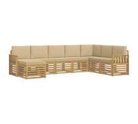 vidaXL Set divano da esterno 6 pezzi bianco e beige 306 x 128,5 x 73 cm, mobili da giardino, divano moderno da esterno, area salotto per terrazza, sezione durevole per il comfort