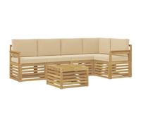 vidaXL Set divano da esterno 6 pezzi bianco e beige 59 x 59 x 37 cm poliestere, mobili da giardino, divano componibile moderno, set salotto all'aperto, terrazza per relax