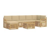 vidaXL Set divano da esterno 7 pezzi bianco e beige 59 x 59 x 37 cm poliestere, lounge da giardino, divano esterno moderno, set sezionale resistente per terrazza, patio, sedute e comfort
