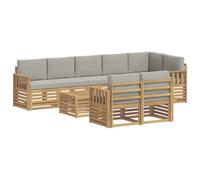 vidaXL Set divano da esterno 8 pezzi bianco e grigio chiaro 59 x 59 x 37 cm poliestere, divano da giardino, sezione modulare, arredamento moderno da esterno, set salotto per patio, panchina di acacia