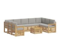 vidaXL Set divano da esterno 8 pezzi bianco e grigio chiaro 59 x 59 x 37 cm poliestere, mobili da giardino, divano moderno esterno, set sezionale per salotto e terrazza, design durevole e confortevole