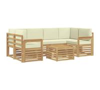 vidaXL Set divano da esterno con cuscino 7 pezzi in poliestere bianco e crema, giardino, moderno gruppo di sofago, mobili componibili durevoli per patio, terrazza angolo salotto e comfort
