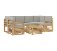 vidaXL Set divano da esterno con cuscino 7 pezzi poliestere bianco e grigio chiaro, giardino, moderno gruppo di sofago, mobili sezionali durevoli per patio, terrazza angolo salotto e comfort