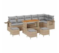 vidaXL Set Divano da Esterno in Poly Rattan Beige con Cuscini Grigio Chiaro, modulare e Resistente ai Raggi UV. Dimensioni: 289 x 124 x 85 cm, con Spazio per l'acqua. Design Contemporaneo, mobili da