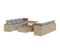 vidaXL Set Divano da Esterno per Quattro con Cuscini Beige in Polyrattan Intrecciato. Mobili Regolabili per Giardino, Posti a Sedere per Terrazza, Prato e Patio. Composizione Angolare in Acacia per E