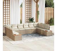 vidaXL Set Divano da Giardino 10 Pezzi con Cuscini Beige Polyrattan Acacia Divano Sezionale Modulare da Esterno per Feste tra Amici Regolabili Stabilità negli Spazi. Mobili Comfort Sintetici