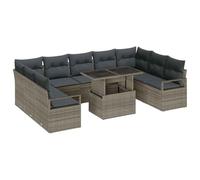vidaXL Set Divano da Giardino 10 Pezzi con Cuscini Grigi in polyrattan per Esterni Design modulare Regolabile Resistente alle intemperie mobili da Patio Divano Intrecciato a Mano