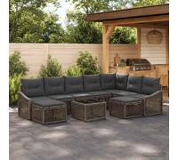 vidaXL Set Divano da Giardino 10 pcs Grigio polyrattan, Set divano da esterno, con cuscinetti regolabili, resistente alle intemperie, design modulare, telaio in polietilene