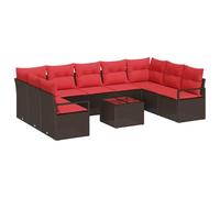 vidaXL Set Divano da Giardino 10 pcs Marrone e Rosso polyrattan, Sofa da esterno moderno per giardino e terrazza, set modulare, resistente e impermealizzabile, design contemporaneo