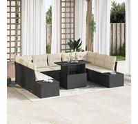 vidaXL Set Divano da Giardino 10 pcs Nero e crema 100 x 55 x 73 cm