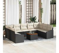 vidaXL Set Divano da Giardino 10 pcs Nero e Crema polyrattan