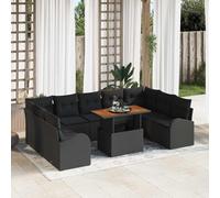 vidaXL Set Divano da Giardino 10 pcs Nero Poly Rattan