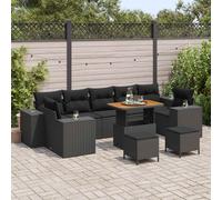 vidaXL Set Divano da Giardino 10 pcs Nero polyrattan