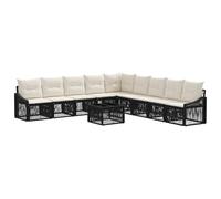 vidaXL Set Divano da Giardino 10 pcs Nero polyrattan, Divano da giardino moderno, resistente alle intemperie, design modulare, cuscinetti regolabili, arredamento per esterni
