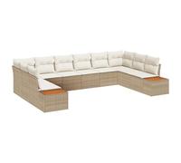vidaXL Set Divano da Giardino 10 Pezzi con Cuscini Beige Polyrattan Acacia Divano Sezionale Modulare da Esterno per Feste tra Amici Regolabili Stabilità negli Spazi. Mobili Comfort Sintetici