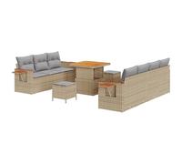 vidaXL Set Divano da Giardino 10 Pezzi con Cuscini Beige Polyrattan Acacia Seduta All'Aperto per Patii e Giardini Mobili Patio Modulare Sezionale