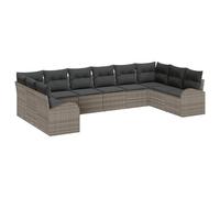 vidaXL Set Divano da Giardino 10 Pezzi con Cuscini Grigi in polyrattan, Divano Giardino a 2 posti con ripostiglio e Cuscini Grigi in polyrattan