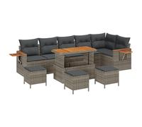 vidaXL Set Divano da Giardino 10 Pezzi con Cuscini Grigio Polyrattan Acacia, Set da Pranzo da Giardino 4 Pezzi con Cuscini Grigio Polyrattan Acacia