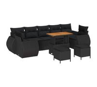 vidaXL Set Divano da Giardino 10 Pezzi con Cuscini Neri in Polyrattan Acacia Mobili da Esterno Lounge Living Divano Sezionale Modulare Resistente alle Intemperie Sedute da Patio