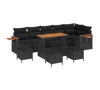 vidaXL Set Divano da Giardino 10 Pezzi con Cuscini Nero Polyrattan Acacia, Set da Pranzo Giardino 4 Pezzi con Cuscini Nero Polyrattan Acacia