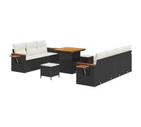 vidaXL Set Divano da Giardino 10 Pezzi con Cuscini Nero Rattan PE e Panna Posti a Sedere per Balconi Patì e Mobili da Patio Divano Giardino Modulare Divano d'Amore PE Due Posti con Cuscini