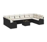 vidaXL Set di divani da giardino da 10 pezzi nero e crema | Divano modulare moderno in rattan con cuscini per balcone e patio | Mobili da patio ad alto comfort resistenti alle intemperie per quattro p