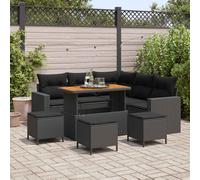 vidaXL Set Divano da Giardino 10 pz 7 posto Nero polyrattan