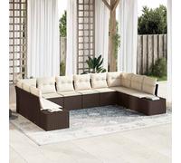 vidaXL Set Divano da Giardino 10 pz 9-Numero di posti Marrone e Crema