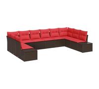 vidaXL Set Divano da Giardino 10 pz 9-Numero di posti Marrone e Rosso