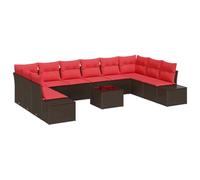 vidaXL Set Divano da Giardino 10 pz 9-Numero di posti Marrone e Rosso