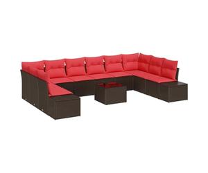 vidaXL Set Divano da Giardino 10 pz 9-Numero di posti Marrone e Rosso