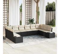vidaXL Set Divano da Giardino 10 pz 9-Numero di posti Nero e Crema