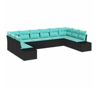 vidaXL Set Divano da Giardino 10 pz 9-Numero di posti Nero e Turchese | Può essere sistemato in diverse configurazioni, I piedi si adattano per tenere tutto fermo, Facili da lavare, per la tua