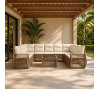 vidaXL Set di divani da giardino, 10 pezzi, beige e bianco crema, divano da giardino moderno e versatile, design modulare, sedili imbottiti per esterni, lounge in rattan espandibile
