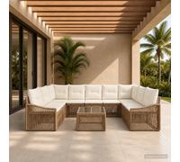 vidaXL Set di divani da giardino, 10 pezzi, beige, rattan sintetico, divano modulare per esterni, resistente alle intemperie, con gambe regolabili, ideale per giardino e patio