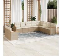 vidaXL Set Divano da Giardino 10 pz con Cuscini Beige in Polyrattan