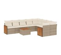 vidaXL Set Divano da Giardino 10 pz in Polyrattan con Cuscini Beige