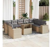 vidaXL Set Divano da Giardino 10 pz con Cuscini Beige in Polyrattan