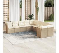 vidaXL Set Divano da Giardino 10 pz con Cuscini Beige in Polyrattan