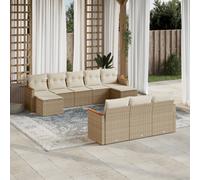 vidaXL Set Divano da Giardino 10 pz con Cuscini Beige in Polyrattan