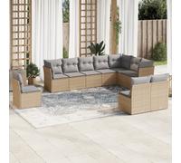 vidaXL Set Divano da Giardino 10 pz con Cuscini Beige in Polyrattan