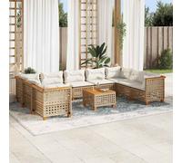 vidaXL Set Divano da Giardino 10 pz con Cuscini Beige in Polyrattan