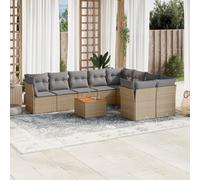 vidaXL Set Divano da Giardino 10 pz con Cuscini Beige Misto Polyrattan