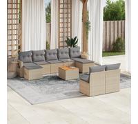 vidaXL Set Divano da Giardino 10 pz con Cuscini Beige Misto Polyrattan