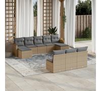 vidaXL Set Divano da Giardino 10 pz con Cuscini Beige Misto Polyrattan