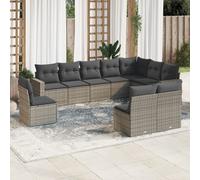 vidaXL Set Divano da Giardino 10 pz con Cuscini Grigio in Polyrattan